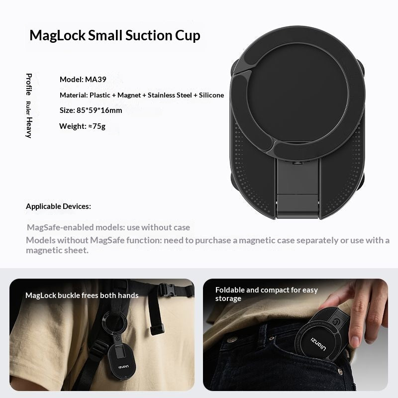 Suction-cup Magnetic Carabiner Phone Holder Foldable And Rotatable