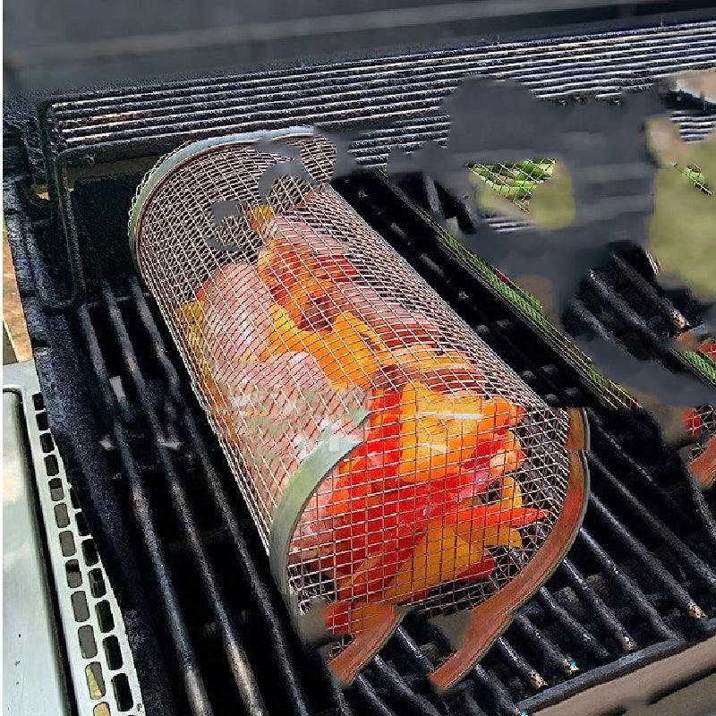 Rolling Grilling Basket Metal BBQ Barbecue Basket Net Portable Outdoor Camping Barbecue Rack Kitchen Gadgets - ThinkSmartTech