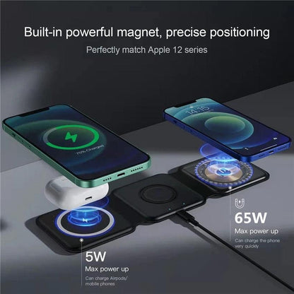 65W 3 in 1 Magnetic Wireless Charger Stand Foldable for iPhone 14 13 12 Pro Max Airpods iWatch 8 7 Fast Charging Dock Station - ThinkSmartTech