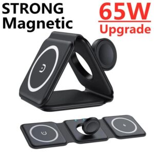 65W 3 in 1 Magnetic Wireless Charger Stand Foldable for iPhone 14 13 12 Pro Max Airpods iWatch 8 7 Fast Charging Dock Station